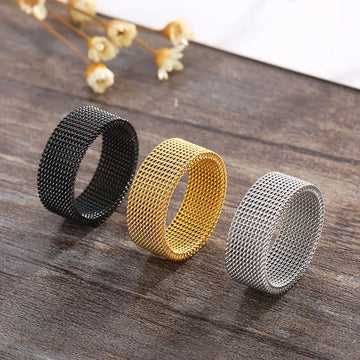Riolio New 8mm Wide Stainless Steel Rings Titanium Couple Rings Deformable Mesh Accessories for Women Men Jewelry Wedding Gift